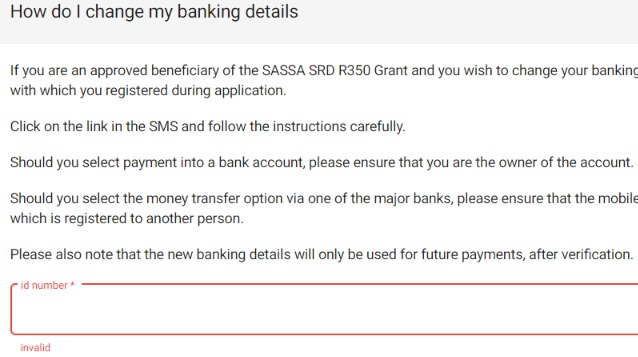 Change SASSA SRD R350 Payment from Post Office to Bank Account