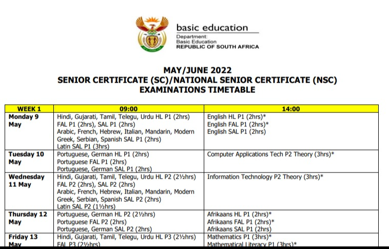  May/June Matric Exams Time Table Released